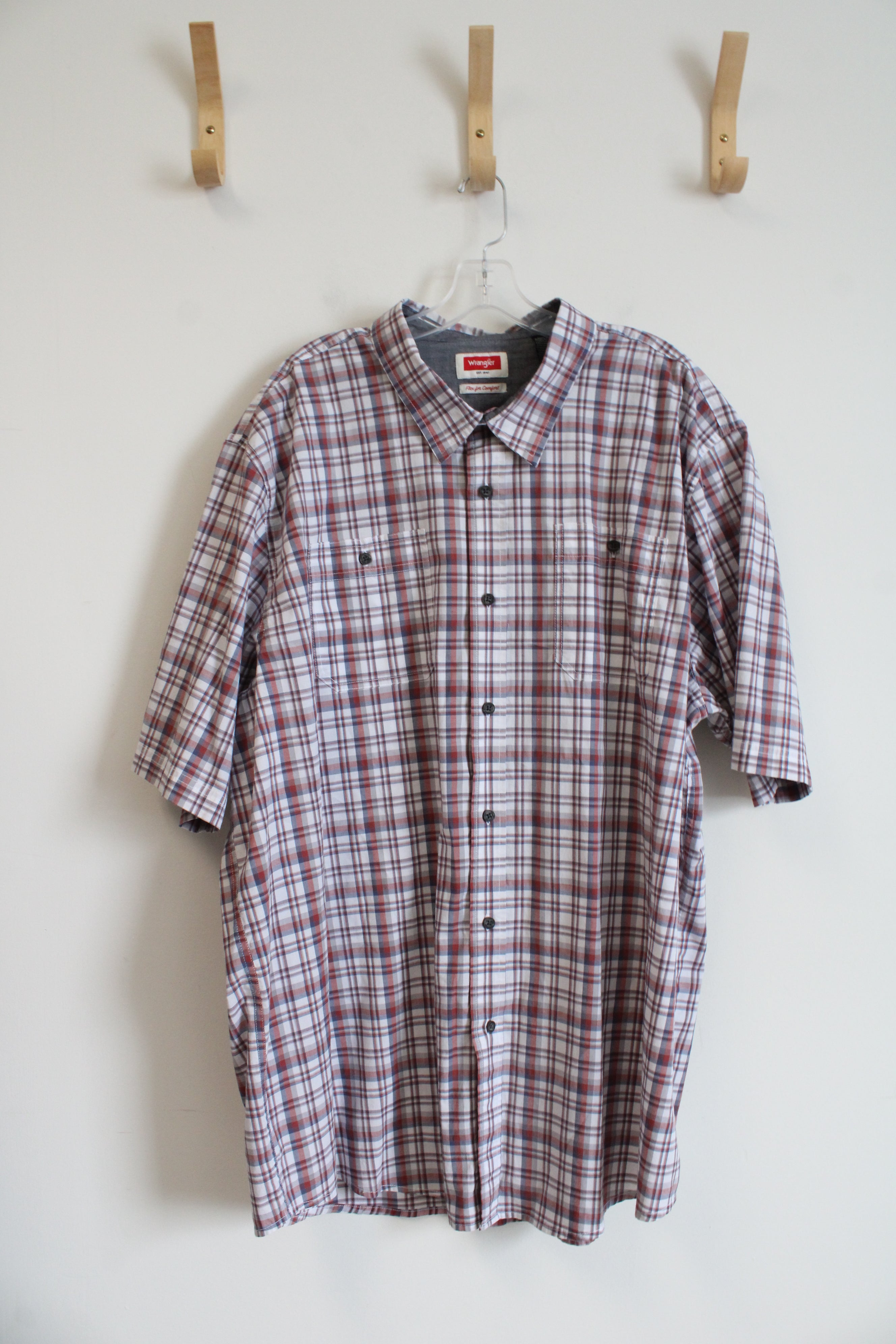Wrangler Flex For Comfort Red Blue & White Plaid Button Down Shirt | 3X Tall