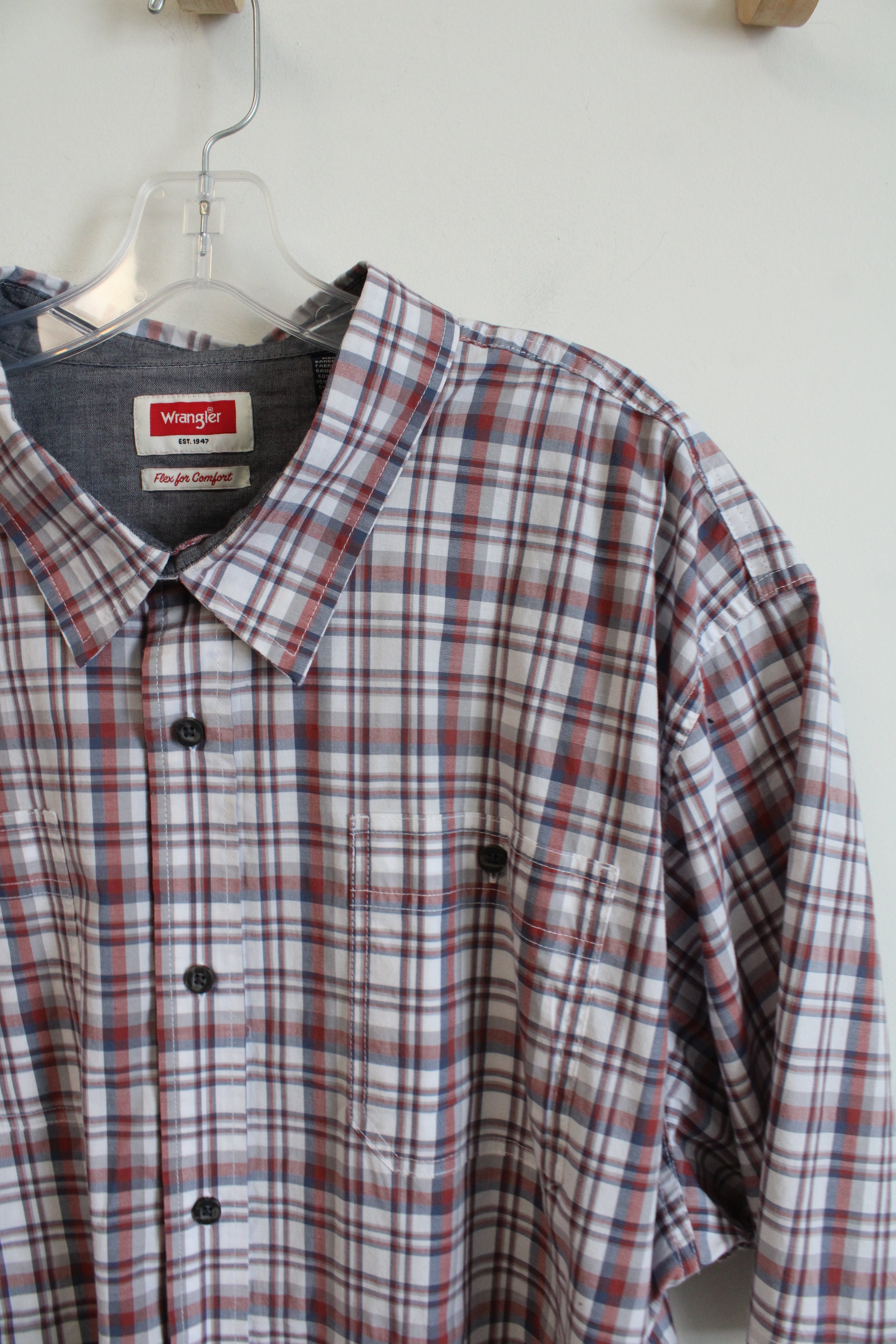 Wrangler Flex For Comfort Red Blue & White Plaid Button Down Shirt | 3X Tall