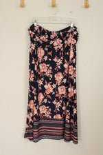 Robert Lewis Navy Blue and Pink Floral Stretch Skirt | 3XL