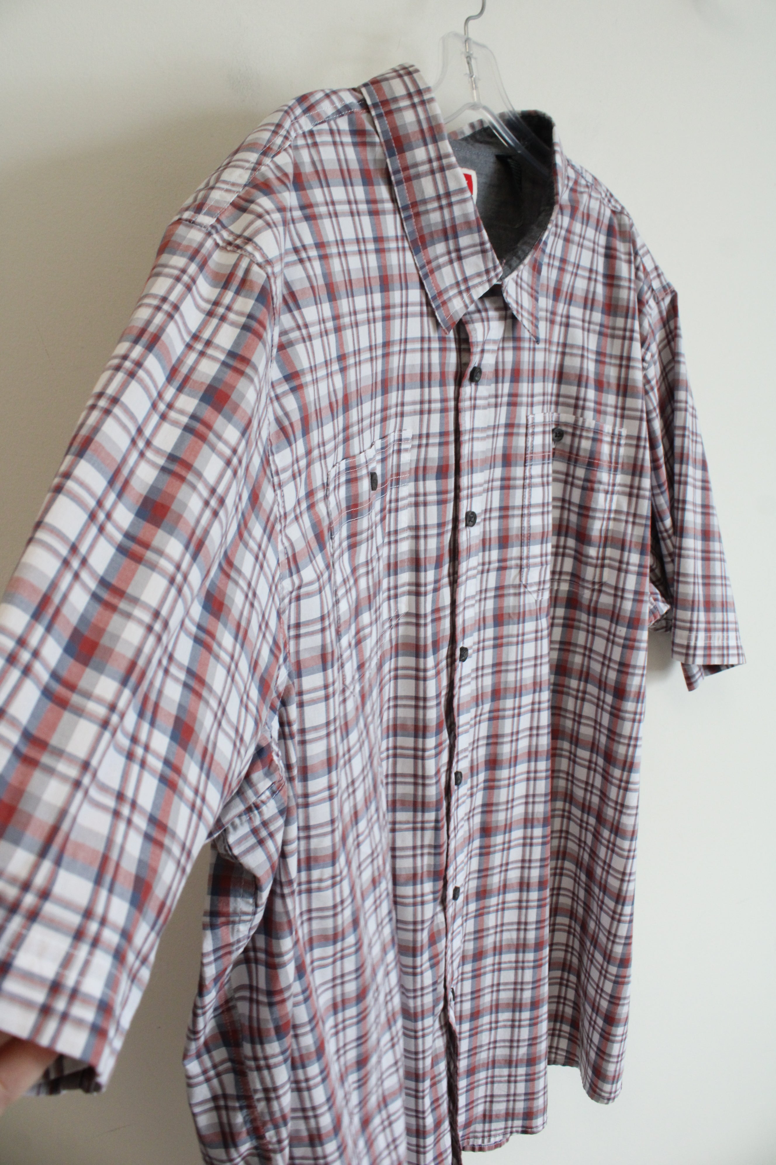 Wrangler Flex For Comfort Red Blue & White Plaid Button Down Shirt | 3X Tall