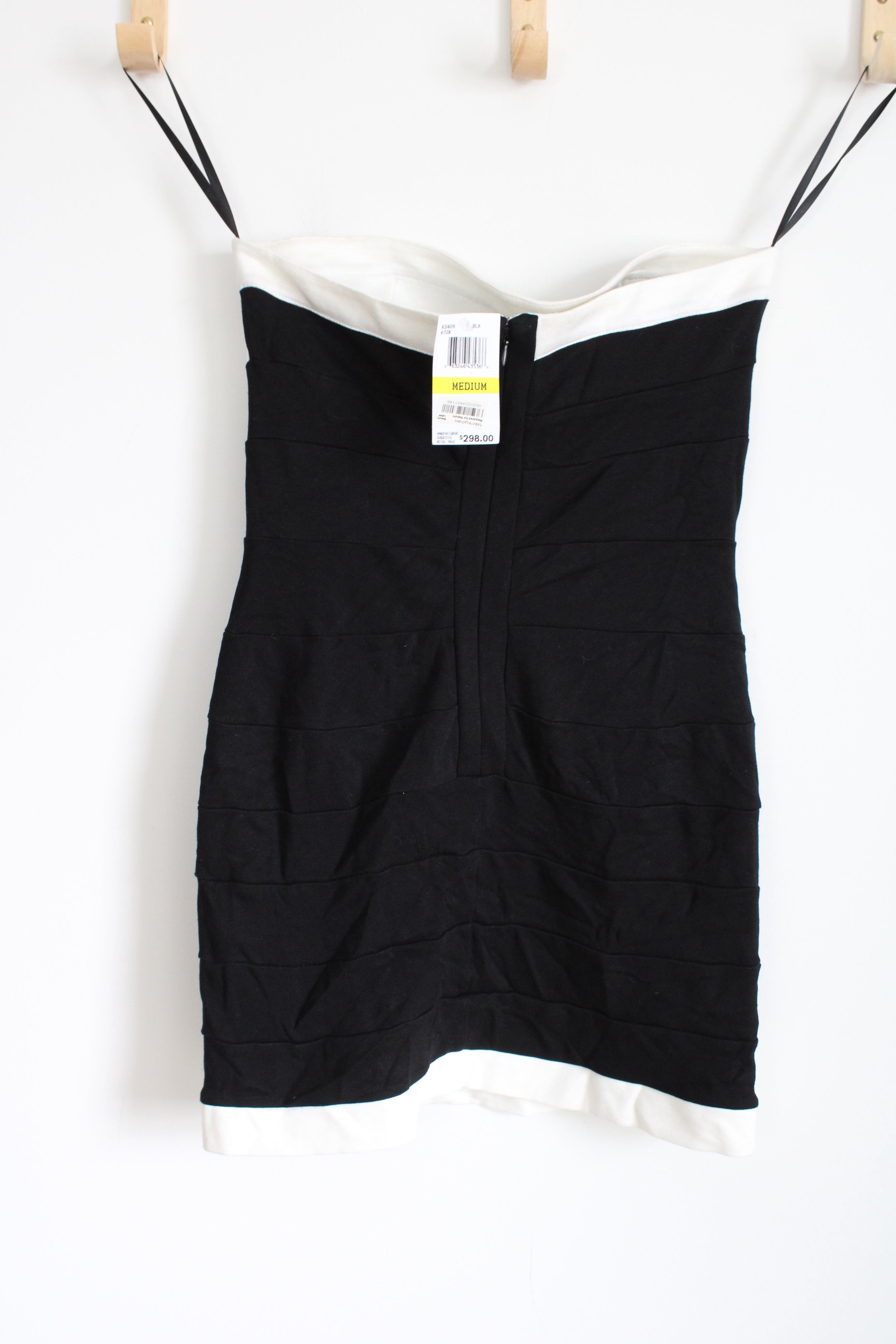 NEW LaROK Black White Knit Strapless Mini Dress | M