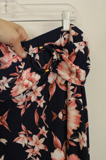 Robert Lewis Navy Blue and Pink Floral Stretch Skirt | 3XL