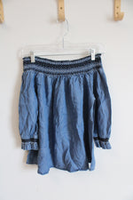 NEW Francesca's Blue Denim Off The Shoulder Top with Smocked Detailing | L