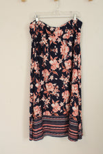 Robert Lewis Navy Blue and Pink Floral Stretch Skirt | 3XL