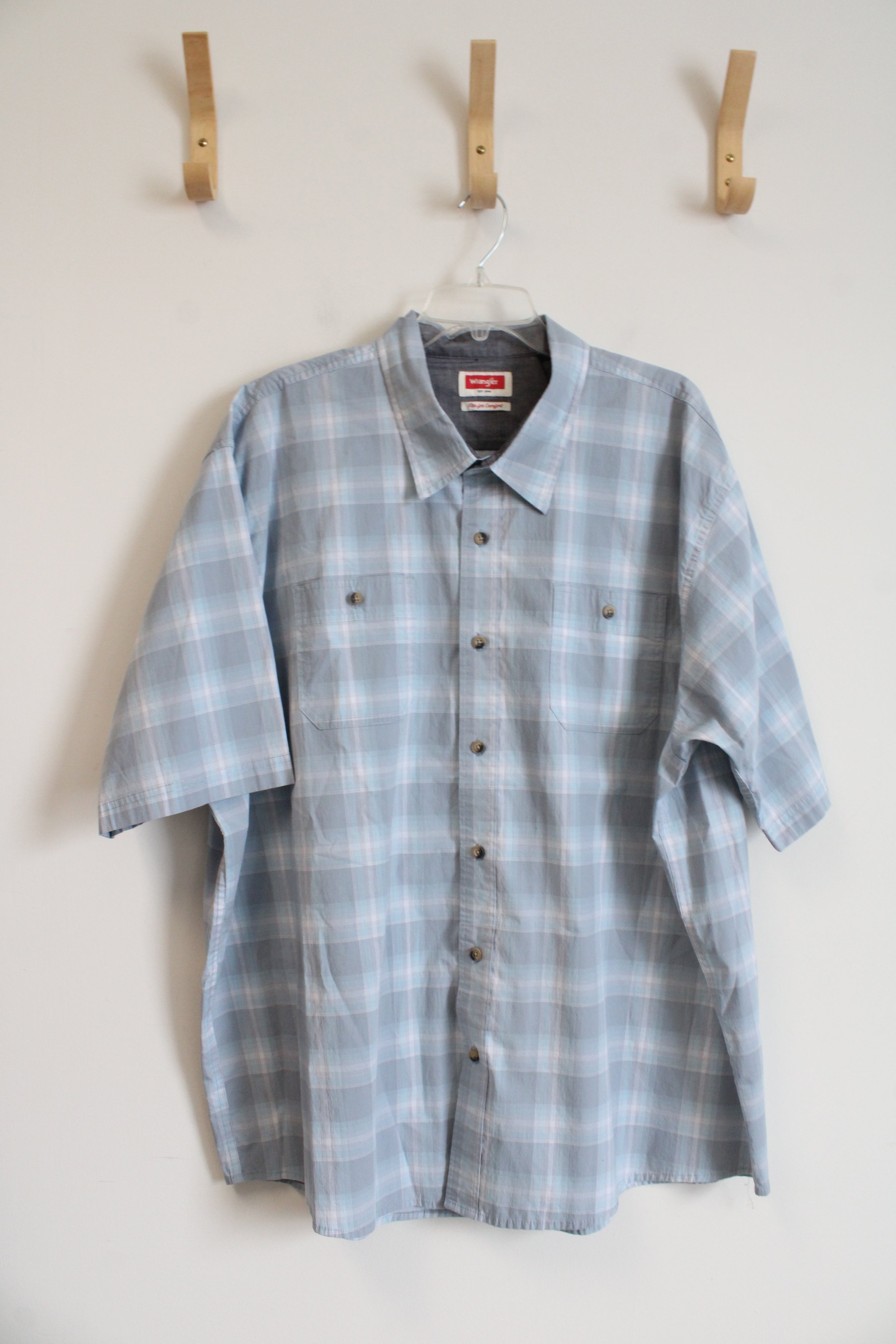 Wrangler Flex For Comfort Blue & White Plaid Button Down Shirt | 3XL