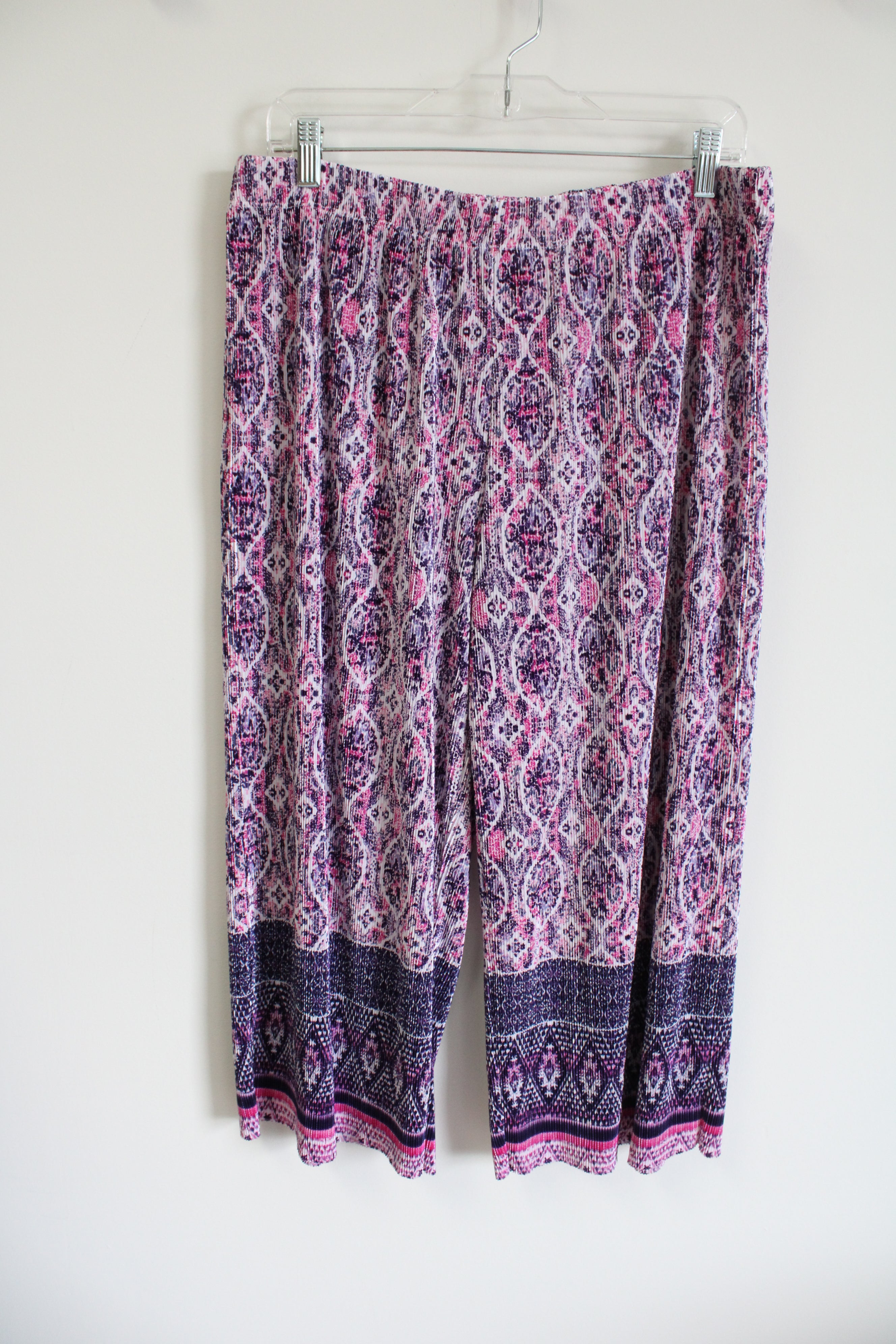 Susan Graver Purple Pink Pleated Flowy Capri Pants M Petite