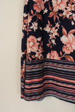 Robert Lewis Navy Blue and Pink Floral Stretch Skirt | 3XL
