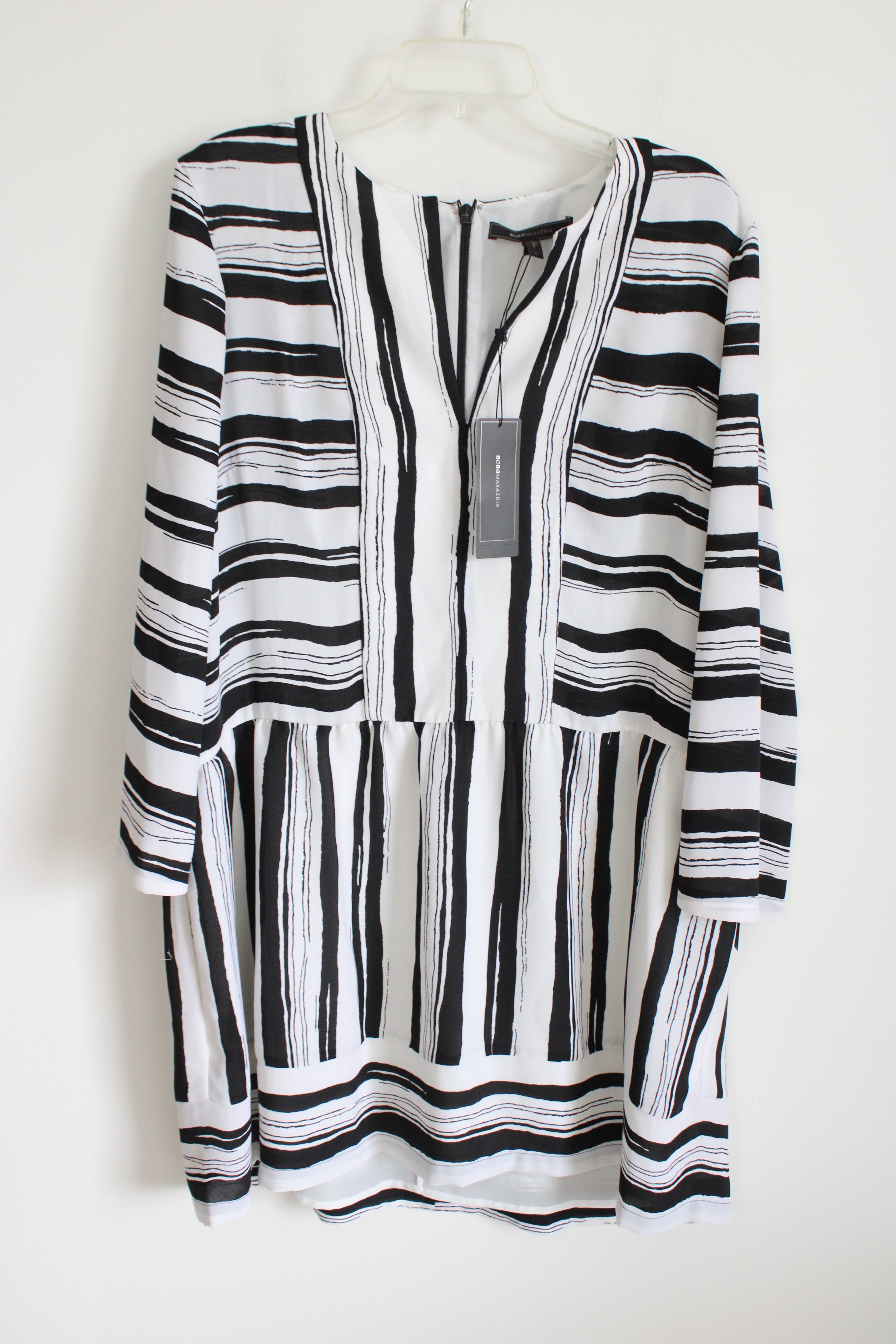 BCBG Maxazria Black White Striped Chiffon Loose Fit Dress | L Jubilee Thrift BCBG Maxazria Black White Striped Chiffon Loose Fit Dress | L Jubilee Thrift