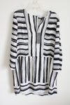 BCBG Maxazria Black White Striped Chiffon Loose Fit Dress | L