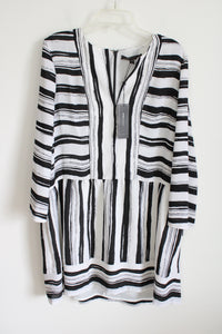 bcbg black white striped dress BCBG Women Black White Stripe Stretch Knit