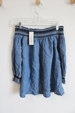 NEW Francesca's Blue Denim Off The Shoulder Top with Smocked Detailing | L