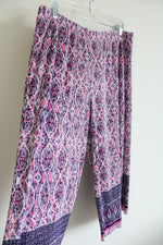 Susan Graver Purple & Pink Pleated Flowy Capri Pants | M Petite