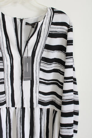 BCBG Maxazria Black White Striped Chiffon Loose Fit Dress | L Jubilee Thrift BCBG Maxazria Black White Striped Chiffon Loose Fit Dress | L Jubilee Thrift