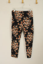 H&M Black and Pink Floral Stretch Pants | 6