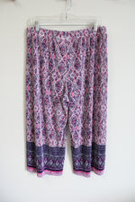 Susan Graver Purple & Pink Pleated Flowy Capri Pants | M Petite