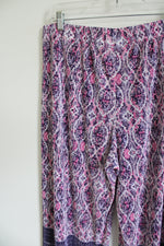 Susan Graver Purple & Pink Pleated Flowy Capri Pants | M Petite