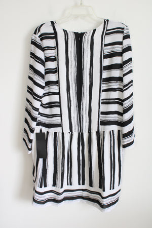 BCBG Maxazria Black White Striped Chiffon Loose Fit Dress | L