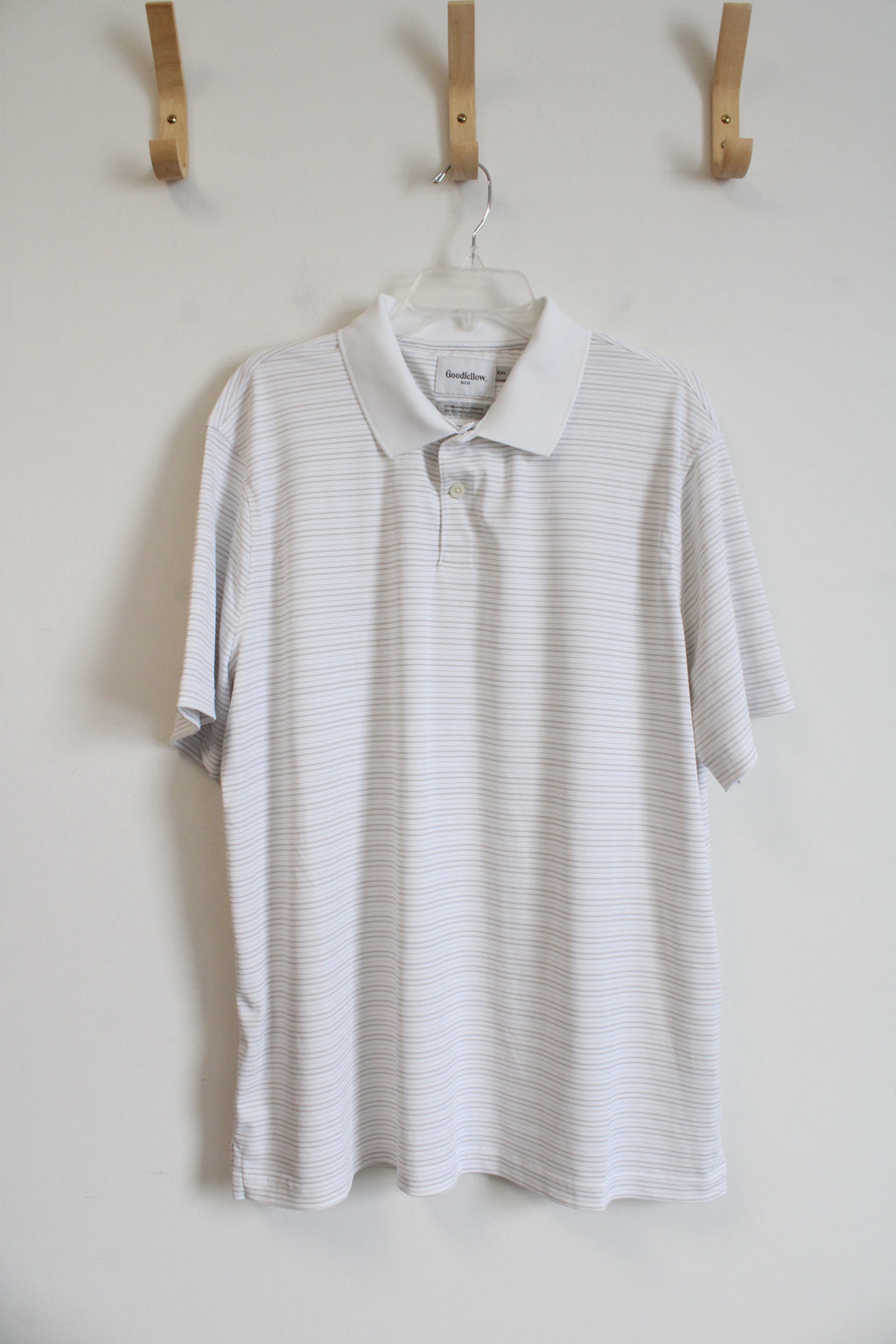 Goodfellow & Co. Standard Fit White & Tan Striped Polo Shirt | XL