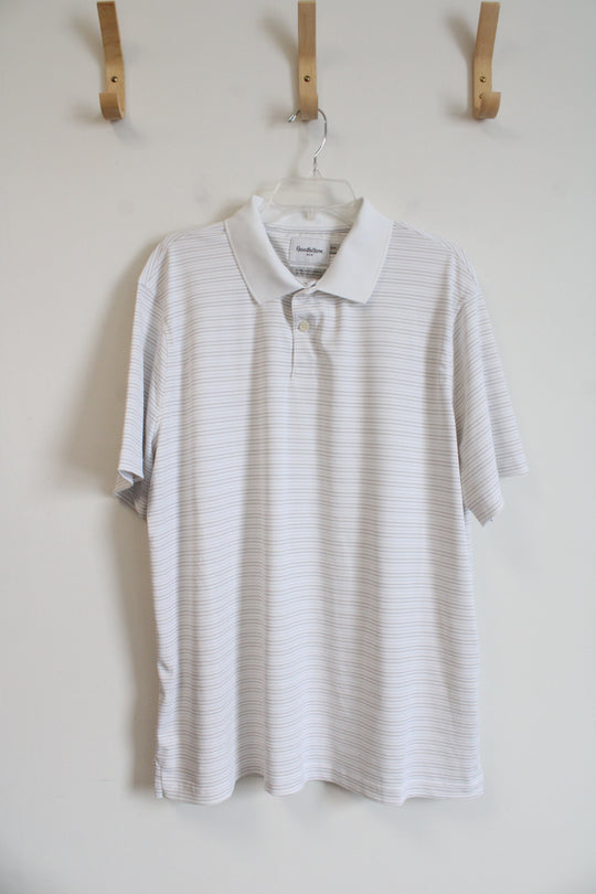 Goodfellow & Co. Standard Fit White & Tan Striped Polo Shirt | XL