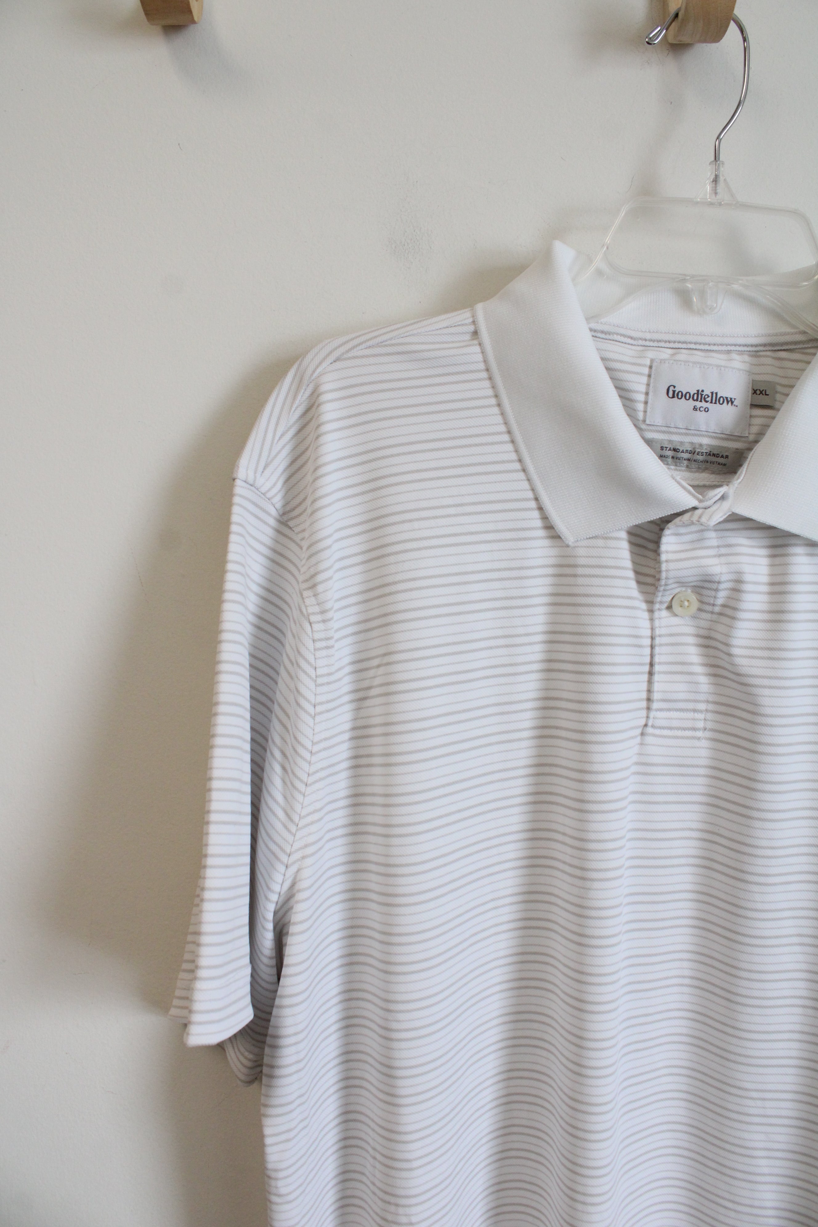 Goodfellow & Co. Standard Fit White & Tan Striped Polo Shirt | XL