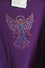NEW Jeanne Bice Quaker Factor Purple Blouse with Jeweled Neckline and Angel Design | 3XL