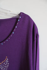 NEW Jeanne Bice Quaker Factor Purple Blouse with Jeweled Neckline and Angel Design | 3XL
