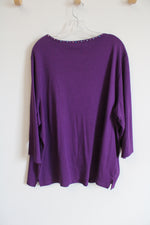 NEW Jeanne Bice Quaker Factor Purple Blouse with Jeweled Neckline and Angel Design | 3XL