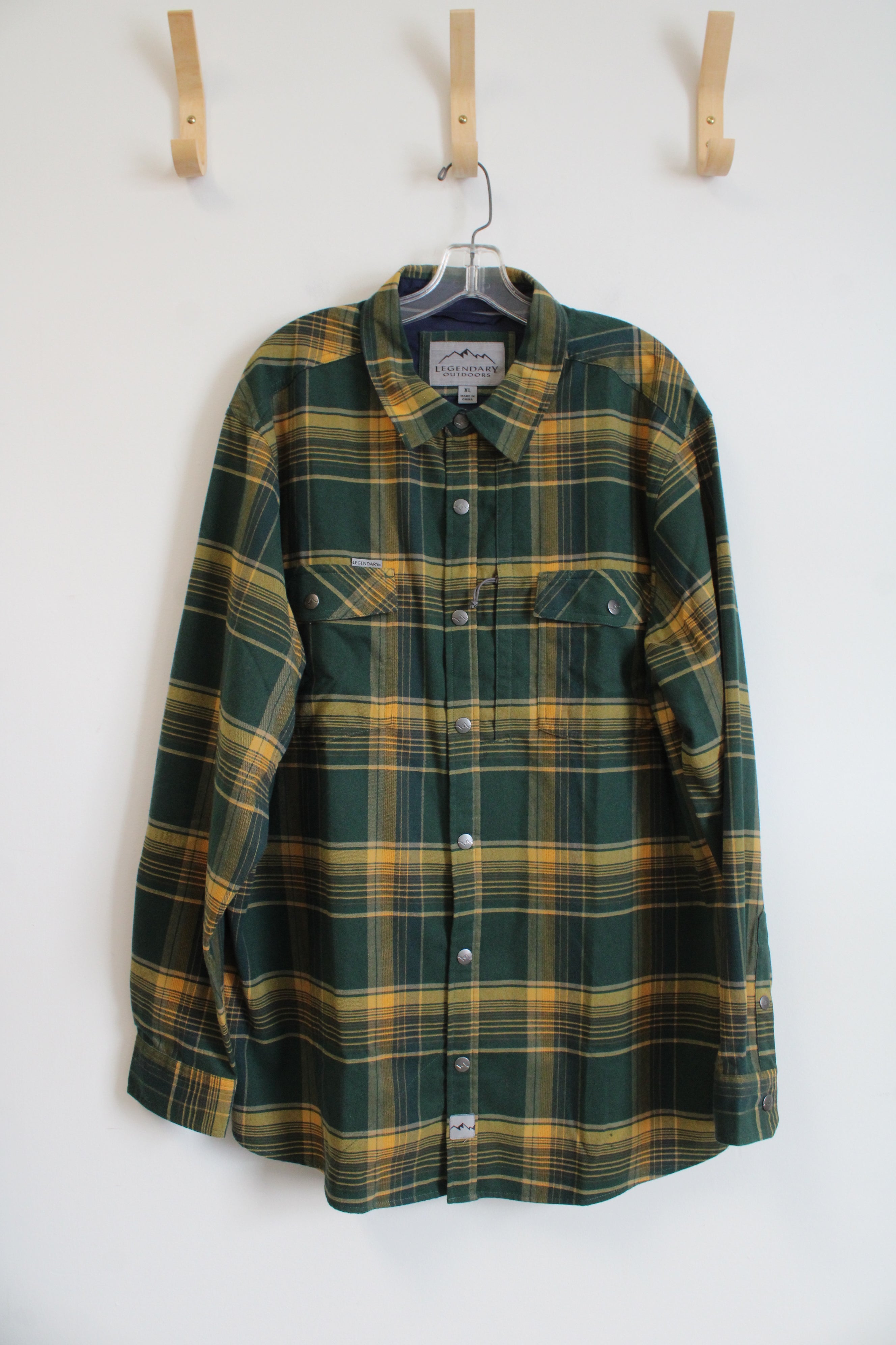 Legendary Outdoors Green & Gold Plaid Button Down Shirt | XL