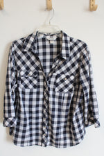 CJ Banks Black and White Plaid Button Down Shirt | XL