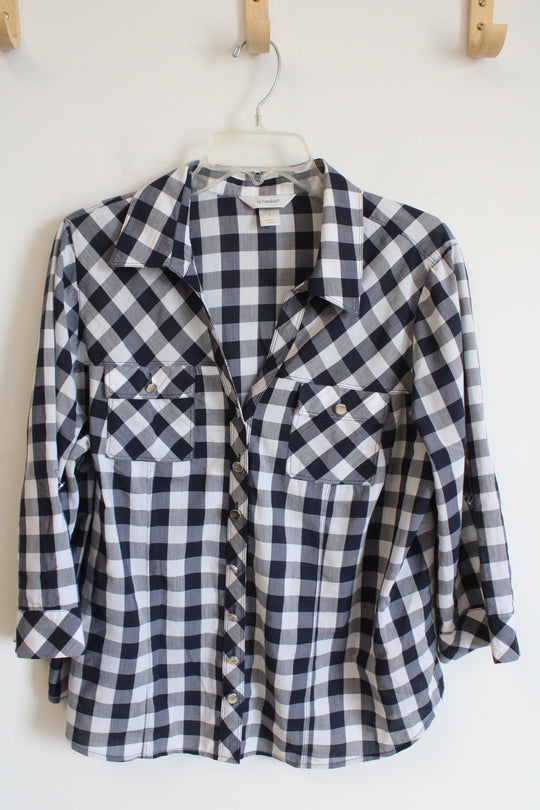 CJ Banks Black and White Plaid Button Down Shirt | XL