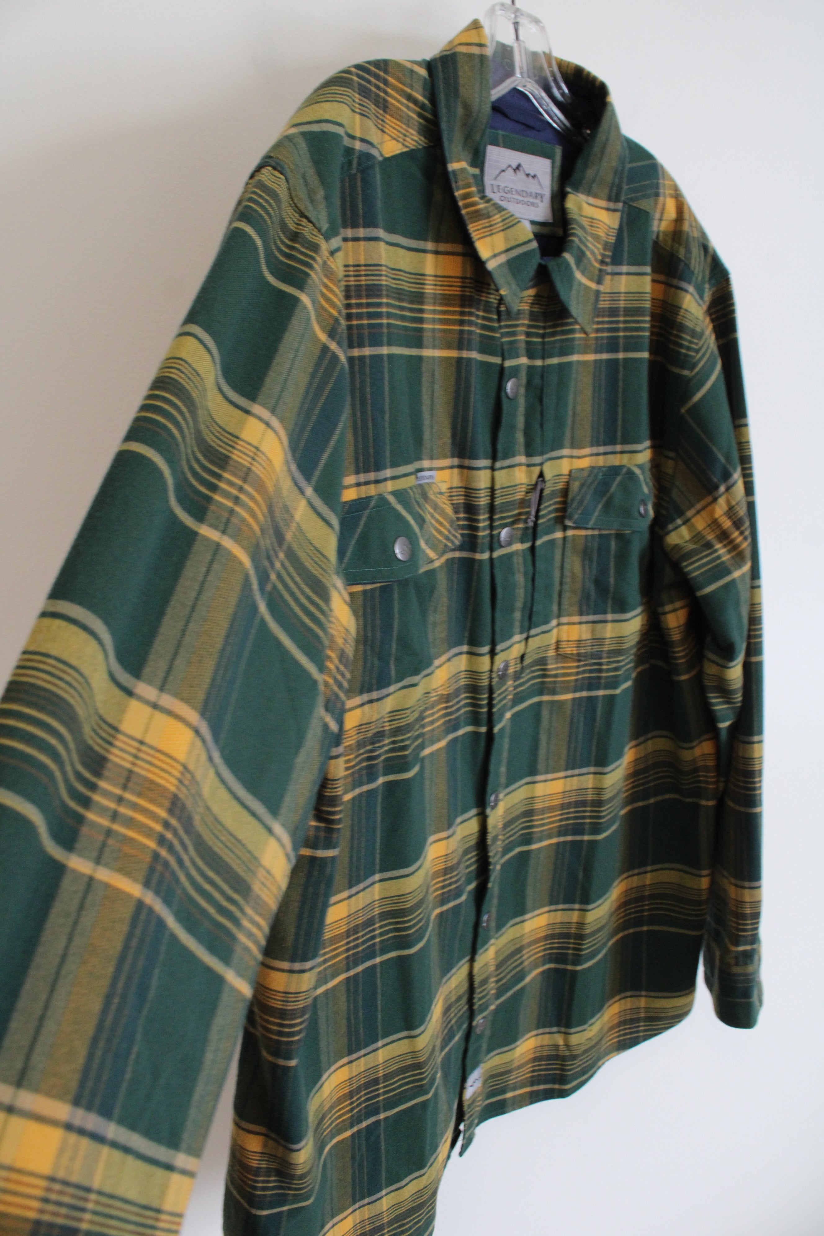Legendary Outdoors Green & Gold Plaid Button Down Shirt | XL