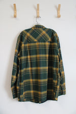 Legendary Outdoors Green & Gold Plaid Button Down Shirt | XL