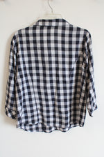 CJ Banks Black and White Plaid Button Down Shirt | XL