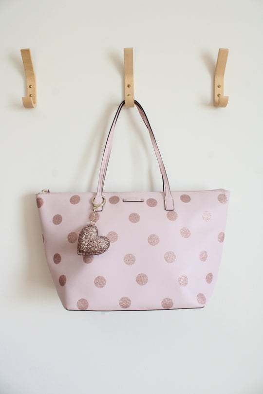 Kate Spade Haven Lane Pink Flitter Polka Dot Tote Bag