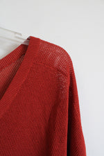 Express Red Open Knit Sweater With deep V-Neck and 3/4 Sleeves | M