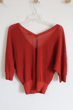 Express Red Open Knit Sweater With deep V-Neck and 3/4 Sleeves | M