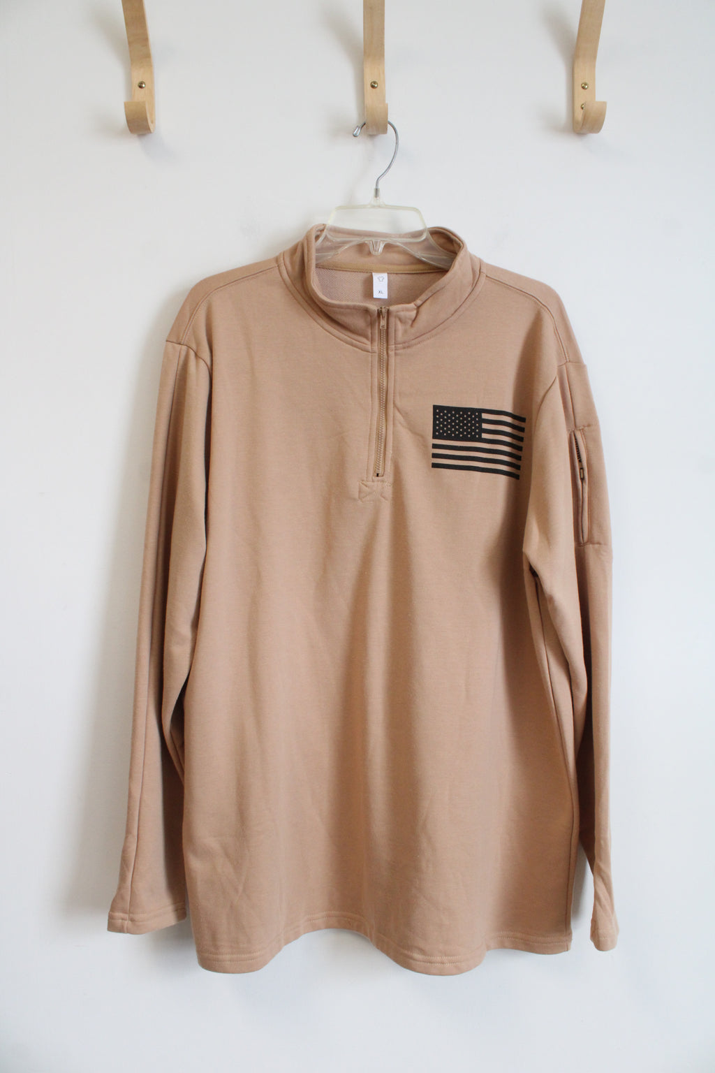Tan & Black American Flag 1/4 Zip Sweatshirt | XL