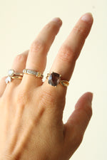 14K Yellow Gold Cushion Set Smokey Quartz Ring | Size 7.5