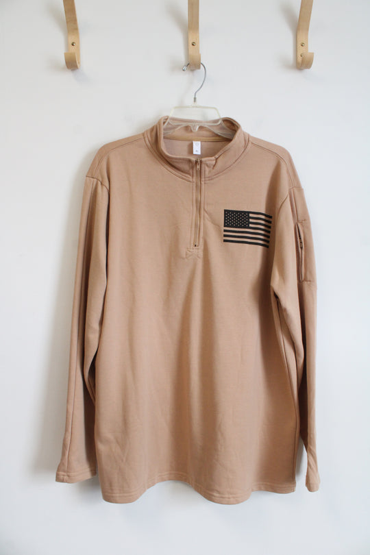 Tan & Black American Flag 1/4 Zip Sweatshirt | XL