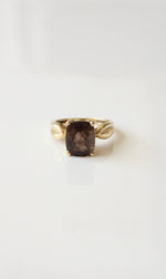 14K Yellow Gold Cushion Set Smokey Quartz Ring | Size 7.5