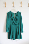 Express Emerald Green Long Sleeved A-Line Dress | L
