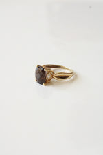 14K Yellow Gold Cushion Set Smokey Quartz Ring | Size 7.5