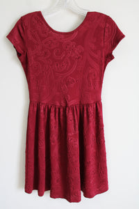Crush Maroon Paisley Lace Up Back Dress | S