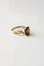 14K Yellow Gold Cushion Set Smokey Quartz Ring | Size 7.5