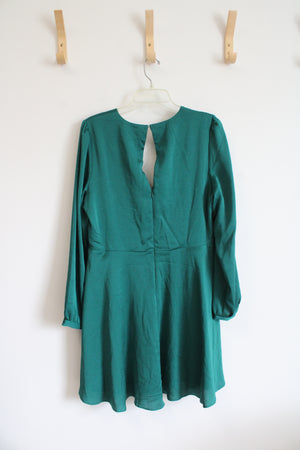Express Emerald Green Long Sleeved A-Line Dress | L