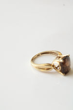 14K Yellow Gold Cushion Set Smokey Quartz Ring | Size 7.5
