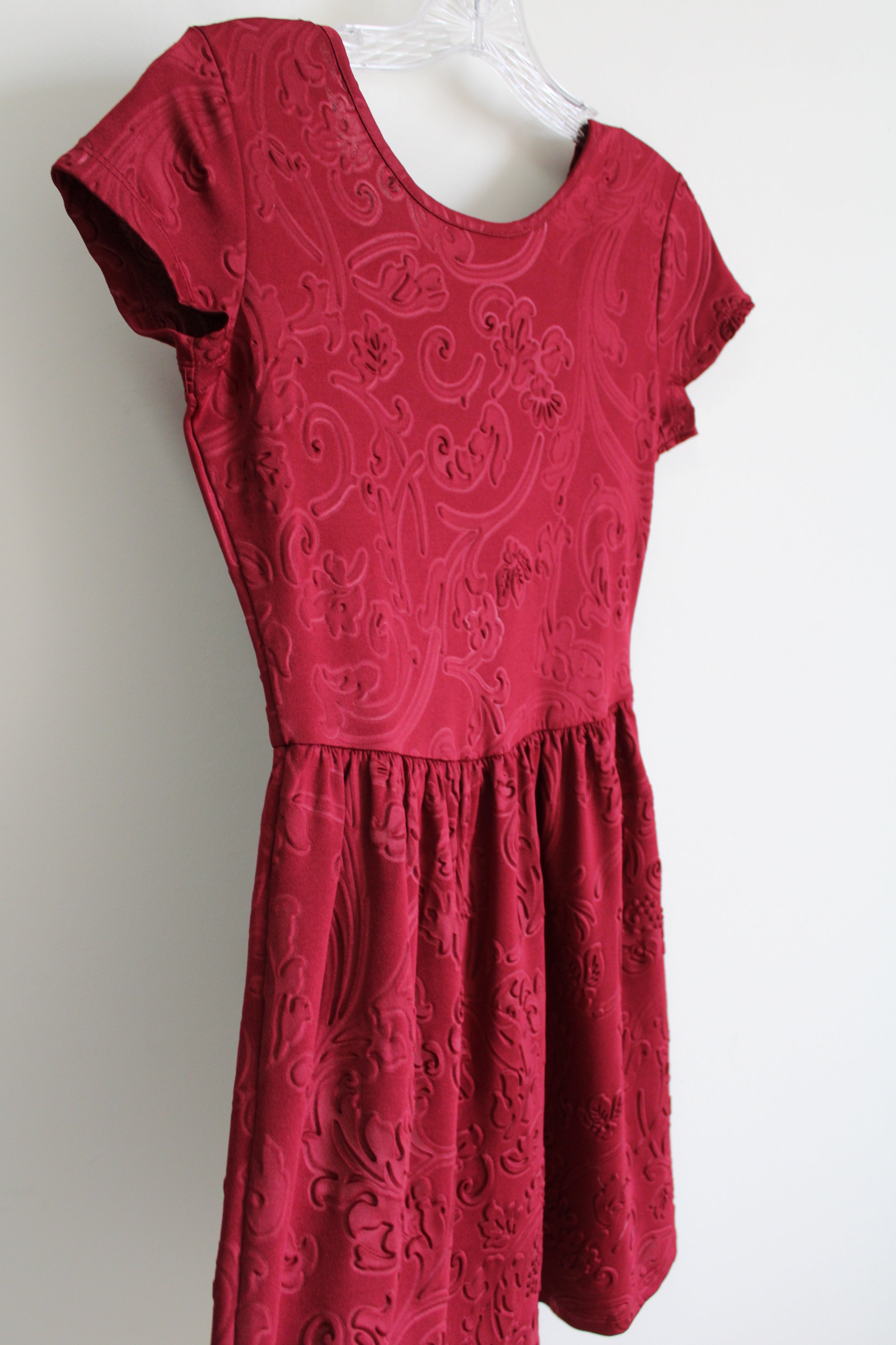 Crush Maroon Paisley Lace Up Back Dress | S