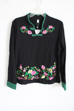 NEW Black Embroidered Long Sleeved Shirt | XL Petite