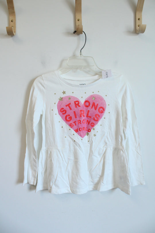 NEW Carter's Strong Girls Strong World Gold Star & Heart White Shirt | Youth 8