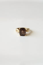 14K Yellow Gold Cushion Set Smokey Quartz Ring | Size 7.5